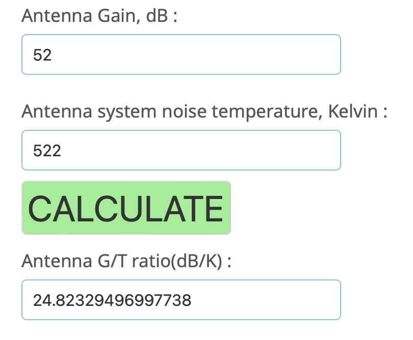 Gain-To-Noise Temperature Calculator