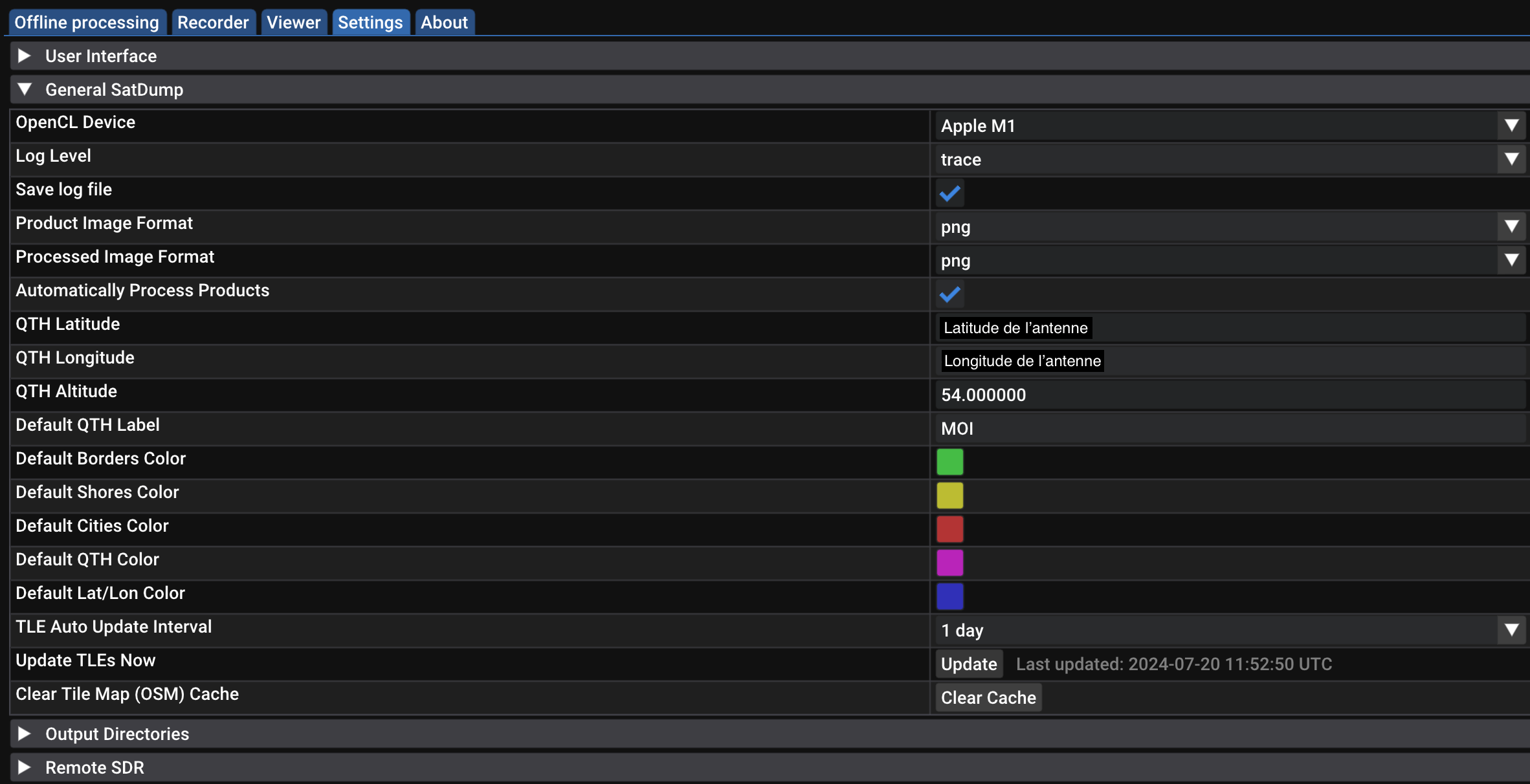 Settings SatDump