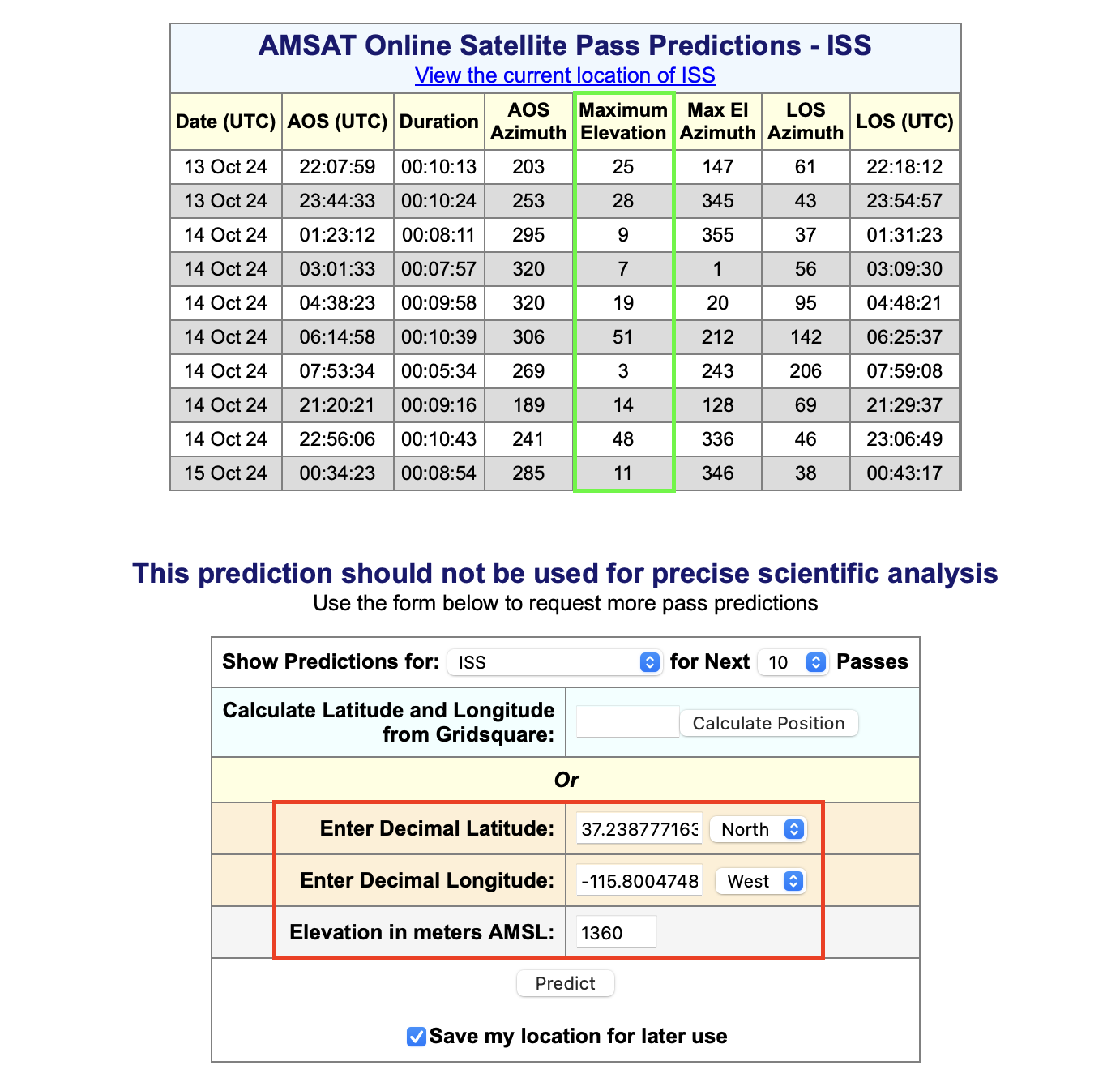 ISS prediction