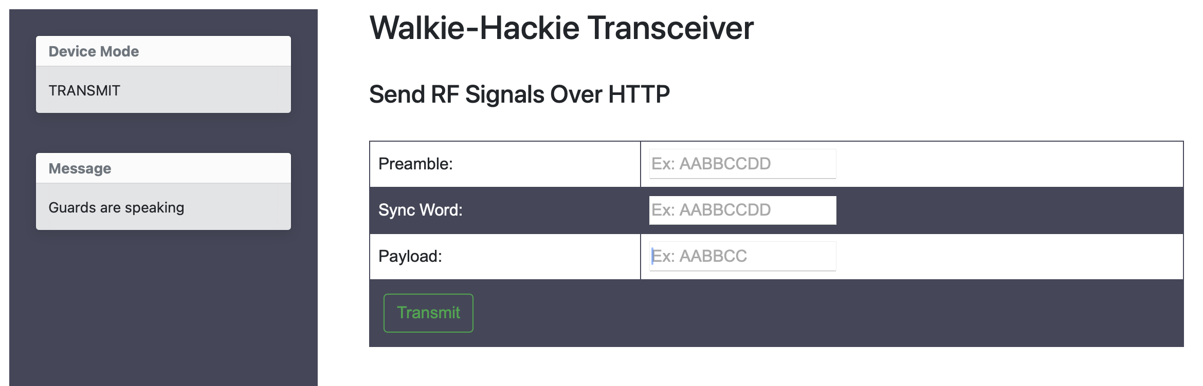 Instance web Walkie Hackie